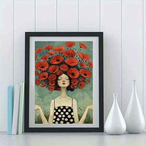 Cute Girl Paint by Numbers Kit for Adults Beginners，Flowers Paint by Number Kits On Canvas, DIY Acrylic Watercolor Oil Colorful Painting by Number for Adults Without Frame for Home Decor 16 x 20Inch - Image 4