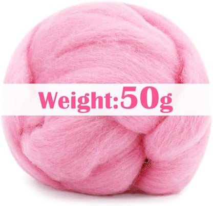 Mayboos 1.76oz Pink Natural Wool Roving, Needle Felting Wool - Image 2