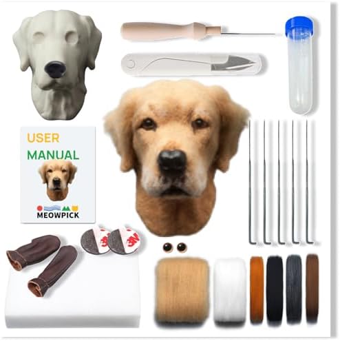 MeowPick Dog Head Needle Felting Kit with Upgraded Breed-Specific Mold - Complete DIY Wool Felting Starter Set for Beginners (Golden Retriever) by MEOWPICK