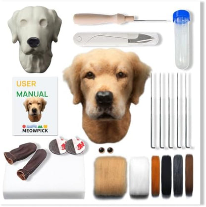 MeowPick Dog Head Needle Felting Kit with Upgraded Breed-Specific Mold - Complete DIY Wool Felting Starter Set for Beginners (Golden Retriever) by MEOWPICK