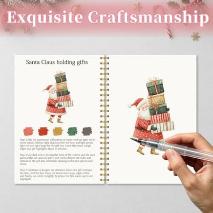 Christmas Watercolor Workbook, Holiday Painting Book with 12 Xmas Designs - Image 5