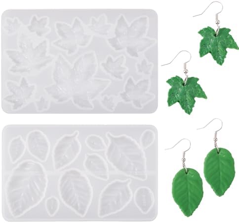 2Pcs Leaf Earring Silicone Molds Assorted Tree Leaves Maple Leaf Shape Resin Molds Green Plant Jewelry Casting Mould for Epoxy Resin DIY Crafts Earring Pendants Jewelry Making - Image 7