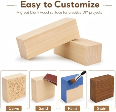 5 Pack Unfinished Wood Blocks, 6 x 2 x 2 Inch Wood Carving Blocks - Image 5