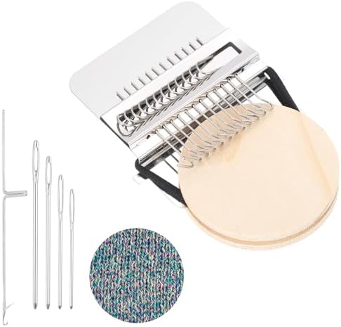 MECCANIXITY Mini Darning Loom, 12 Hooks Wood Weaving Knitting Machine with Knitting Needles and Buckle for Repair Jeans Socks DIY Craft, Knit Patch Loom Weave Tool,Silver by MECCANIXITY