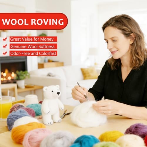 VNAKER 3.4oz Needle Felting Wool Red for DIY Needle Craft Enthusiasts - Image 3