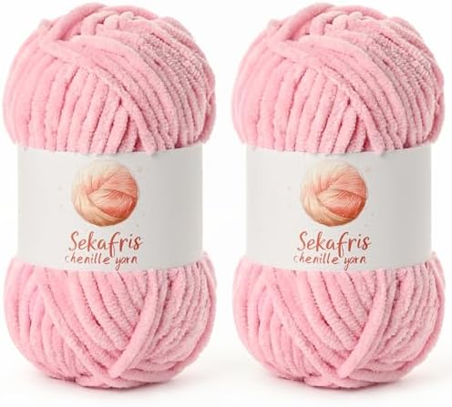 Chenille Yarn for Crocheting Size 5 Bulky Yarn 2 Pack Peach Pink by Sekafris