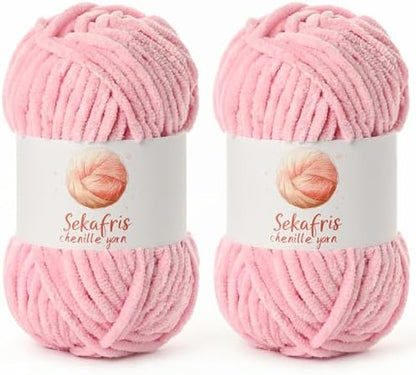 Chenille Yarn for Crocheting Size 5 Bulky Yarn 2 Pack Peach Pink by Sekafris
