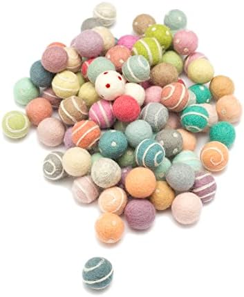 Glaciart One Felt Pom Poms, Wool Felt Balls with Swirls & Dots (90 Pieces) 2 cm – 0.8 Inch, Handmade Felted 30 Color Pastel Bulk Small Puff for Felting and Garland - Image 6