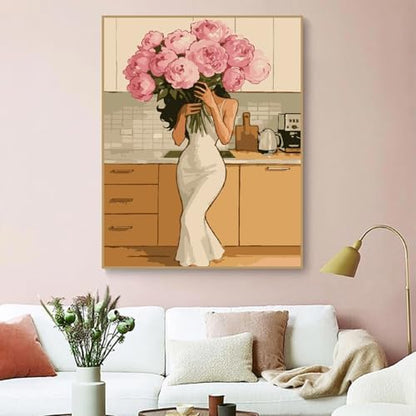ZRIZQ Paint by Numbers Kit for Adults Beginner,Woman with Flowers,16X20 - Image 2
