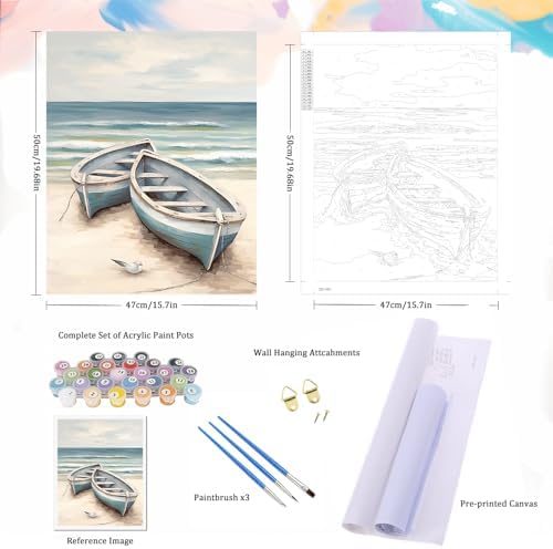 Natuyalo Paint by Numbers for Adults Beginner, Boat on the Beach Acrylic Easy Paint by Numbers Kits Craft Kits for Adults Suitable for Home Wall Decoration Flameless 16x20 Inch - Image 5