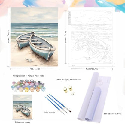 Natuyalo Paint by Numbers for Adults Beginner, Boat on the Beach Acrylic Easy Paint by Numbers Kits Craft Kits for Adults Suitable for Home Wall Decoration Flameless 16x20 Inch - Image 5