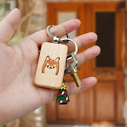Tenalleys 10Pcs Blanks Rectangle Wooden Keychain 1.2 inch Wood Engraving Unfinished Keychain with 10 pcs Key Rings for DIY Crafts Gift Accessories - Image 2