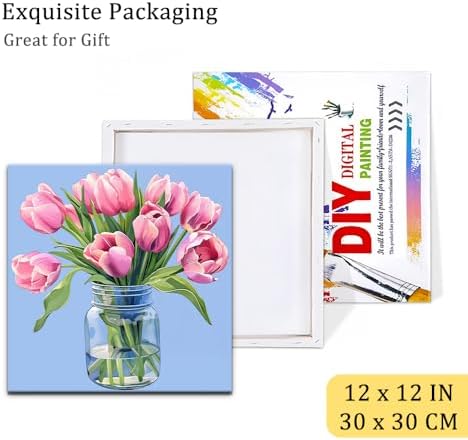 Natuyalo Paint by Numbers Kit for Adults Beginners, 12" Wx12 L Painting by Numbers Kit on Canvas Acrylic Drawing Kits Ready to Stretch and Framed, Pink Flowers - Image 6