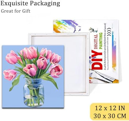 Natuyalo Paint by Numbers Kit for Adults Beginners, 12" Wx12 L Painting by Numbers Kit on Canvas Acrylic Drawing Kits Ready to Stretch and Framed, Pink Flowers - Image 6