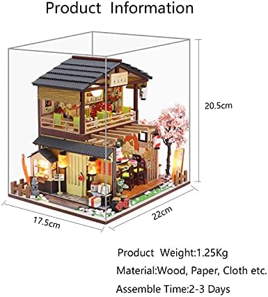MAGQOO Miniature Dollhouse Kit DIY Dollhouse Kit DIY House Kit Wooden Mini Doll House Kit Creative Room with Dust Cover(Sushi) - Image 7