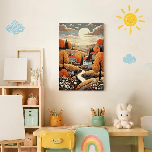 Spandrel Framed Paint by Numbers Kit for Adult Autumn Countryside, Adult Paint by Number Kits on Canvas Village Landscape, DIY Acrylic Oil Fall Painting by Numbers for Home Wall Decor, 8x12in - Image 3