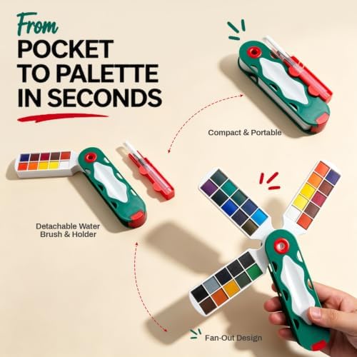 SEAMIART Portable Watercolor Paint Set Pocket Travel Paint Kit w Water Pen - Image 6