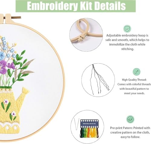 GLTAYLMY 3 Pack Embroidery Starter Kit with Pattern, Stamped Cross Stitch Kits for Beginners Adults with Embroidery Hoop and Instructions, Hand Embroidery Kit - Image 3