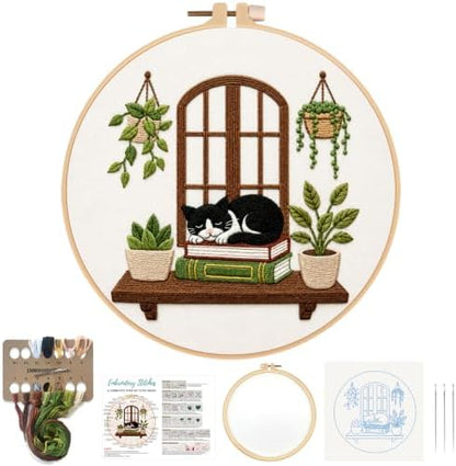 Nuberlic Embroidery Kit for Beginners Stamped Black Cat by Nuberlic