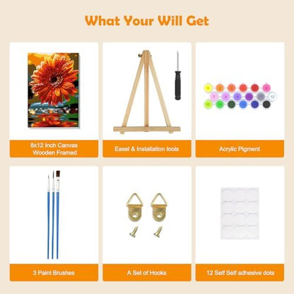 MOGTAA Daisy Paint by Numbers Kit for Adults Beginners with Frame, Landscape Adult Paint by Number Kits on Canvas with Easel, Easy DIY Flowers Oil Painting Kits for Home Decor, 8x12in - Image 5