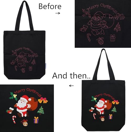 CREAWONDER Canvas Tote Bag Embroidery Kit with Pattern for Beginners, Arts and DIY Embroidery Crafts Kits for Adults, Include Instructions, Thimble, Embroidery Hoops, Color Threads and Tool - Image 5