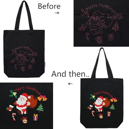 CREAWONDER Canvas Tote Bag Embroidery Kit with Pattern for Beginners, Arts and DIY Embroidery Crafts Kits for Adults, Include Instructions, Thimble, Embroidery Hoops, Color Threads and Tool - Image 5