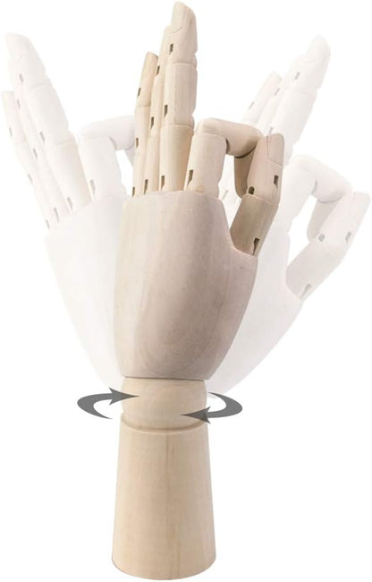 HSOMiD Flexible Wooden Artist Manikin - Moveable Hand Figure, 12 Inches, Men's Left Hand for Sketching, Drawing, Painting & Home Office Decoration