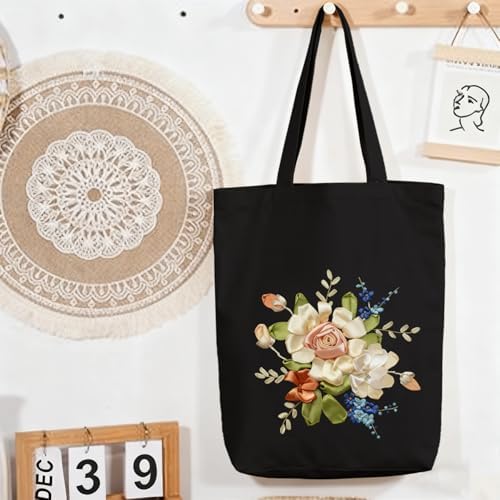 CREAWONDER Canvas Tote Bag Embroidery Kit with Pattern for Beginners, Arts and DIY Embroidery Crafts Kits for Adults, Include Instructions, Embroidery Hoops, Color Threads and Tool - Image 7
