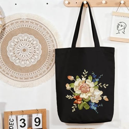 CREAWONDER Canvas Tote Bag Embroidery Kit with Pattern for Beginners, Arts and DIY Embroidery Crafts Kits for Adults, Include Instructions, Embroidery Hoops, Color Threads and Tool - Image 7
