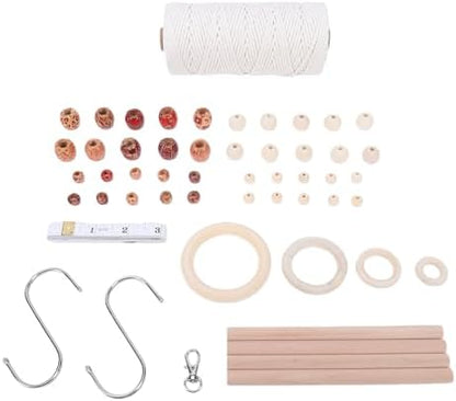 Jiawu Macrame Kit, 3mm Natural Cotton 115 Yards Soft Untangled Macrame Plant Hanger Kit, Starter Set with Wooden Beads Rings Sticks S Hooks for Plant Hangers Wall Decorations - Image 6