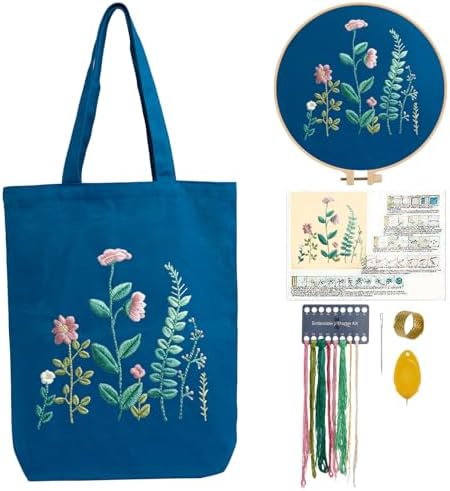 CREAWONDER Canvas Tote Bag Embroidery Kit with Pattern for Beginners, Arts and DIY Embroidery Crafts Kits for Adults, Include Instructions, Embroidery Hoops, Color Threads and Tool by Unknown