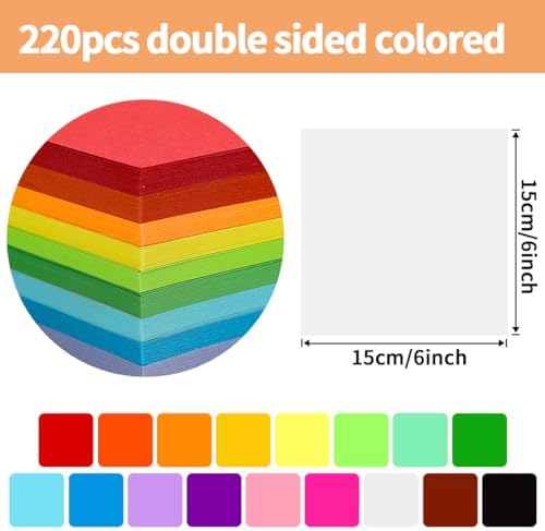 Praisebank White Origami Paper, 220pcs 6x6inch, Double Sided Color, Origami Paper Kit for Crafts, Origami Kit. - Image 2