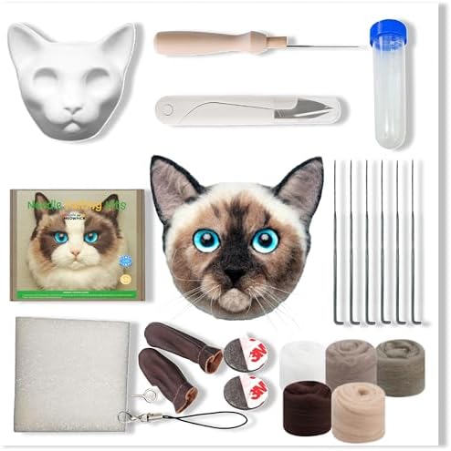 MeowPick Needle Felting Kit with Cat Head Mold, Animals Needle Felting Set, DIY Wool Felt Materials Set with Felting Tool and Instruction for Quick Needle Felting Craft (Siamese) by MEOWPICK