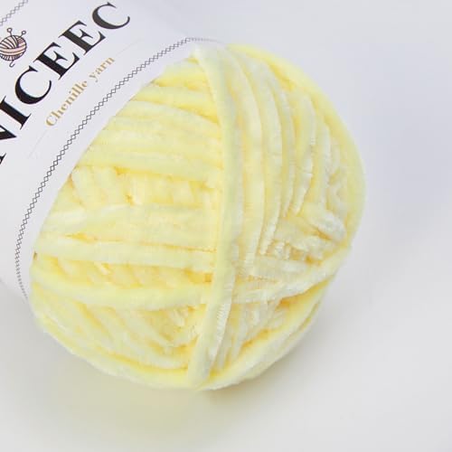 NICEEC 3 Skeins Soft Chenille Yarn 3 x85m (3X 93yds, 3X 50g)_Light Yellow - Image 2