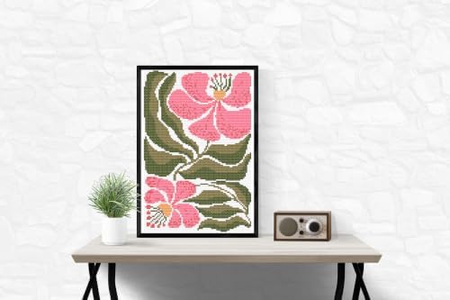 Pink Floral Cross Stitch Kit for Adults, Modern Botanical Embroidery Kit with Printed Pattern, DIY Needlepoint Kit, Beginner Embroidery Gift, Minimalist Flower Wall Art - Image 7