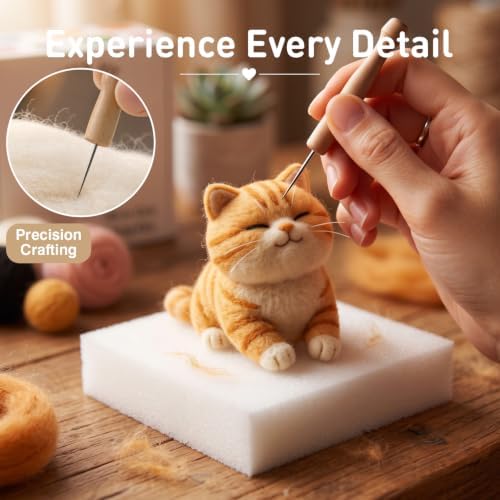 DIY Needle Felting Kit Cute Smiling Orange Tabby Cat – Needle Felting Starter Kit with Fiber Roving, Needles, Felting Pad & Instructions | Felted Cat Kit for Beginners Adults | DIY Craft Gift - Image 4