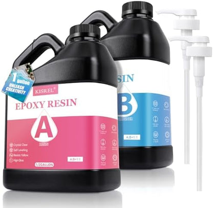 KISREL Epoxy Resin Kit 1Gallon, Crystal Clear No Yellowing No Bubble Resin by KISREL