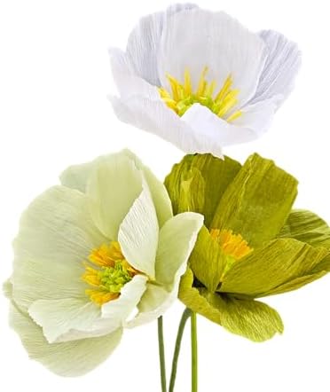 Mybbshower Sage Green White Crepe Paper Poppy Flower DIY Making Kit for Home Table Decor Gift Craft 24 pcs by Mybbshower