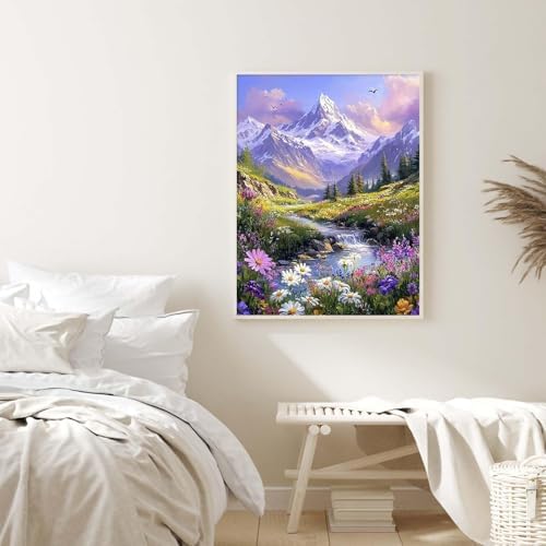 Alptiny Mountain Landscape Paint by Numbers Kit for Adults Beginner, Mountain Wildflowers Paint by Number Kits, DIY Nature Oil Painting Kit for Relaxation & Home Decor, 16x20 Inch - Image 4