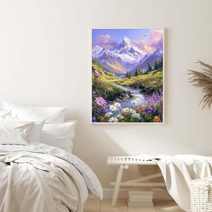 Alptiny Mountain Landscape Paint by Numbers Kit for Adults Beginner, Mountain Wildflowers Paint by Number Kits, DIY Nature Oil Painting Kit for Relaxation & Home Decor, 16x20 Inch - Image 4