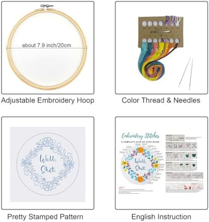 Louise Maelys Embroidery Kit for Beginners Floral Quote Wreath Craft - Image 2