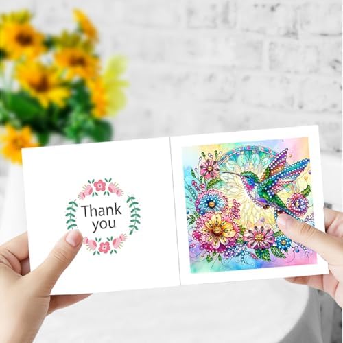 jinglinhh 6pcs Diamond Art Painting Hummingbird Hibiscus Flowers Greeting Cards with Envelopes, DIY Card Making Kits for Adults, Diamond Art Postcards Holiday Cards Craft Gifts - Image 5