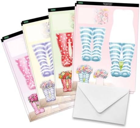 Katy Sue Wonderful Wellington Boots (Rubber Boots) Card Making Kit. 8 Shaped Cards, 2 Sheets of Die Cut Decoupage, 8 Envelopes, Adhesive Pads, & Instructions. for Card Making Supplies & Papercrafting - Image 4