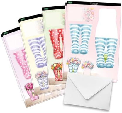 Katy Sue Wonderful Wellington Boots (Rubber Boots) Card Making Kit. 8 Shaped Cards, 2 Sheets of Die Cut Decoupage, 8 Envelopes, Adhesive Pads, & Instructions. for Card Making Supplies & Papercrafting - Image 4