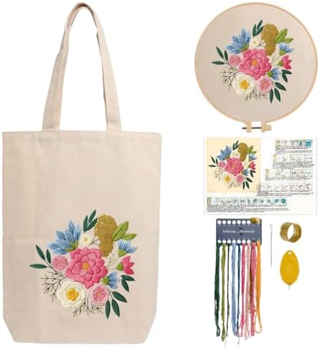 CREAWONDER Canvas Tote Bag Embroidery Kit with Pattern for Beginners, Arts and DIY Embroidery Crafts Kits for Adults, Include Instructions, Embroidery Hoops, Color Threads and Tool by Unknown