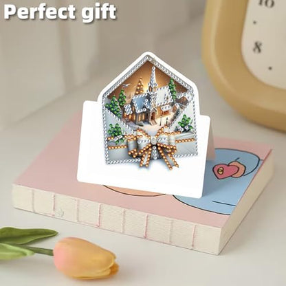 6 Packs Christmas DIY Diamond Art Greeting Cards with Envelopes Special Shaped 3D Fold Rhinestone Painting Card Handmade Gem Dots Art Kit for Beginner Adult Birthday Holiday Blessing Gift - Image 6