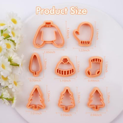 Puocaon Christmas Holiday Clay Cutters - 8 Pcs Christmas Tree Clay Cutters for Polymer Clay Jewelry Making, Christmas Jumper Socks Gloves Clay Jewelry Cutters, Cute Beanie Polymer Clay Earring Cutters - Image 4