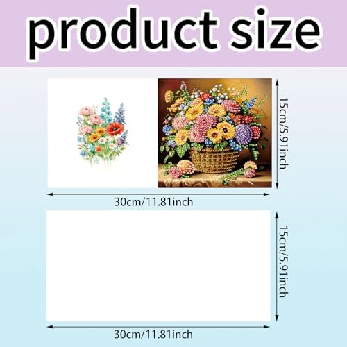 6pcs Bouquet Flower Basket Diamond Art Painting Greeting Cards Kit with Envelopes, 5D DIY Special Shaped Card Making Kits for Adults, Holiday Birthday Postcards, Creative Craft Gifts - Image 2