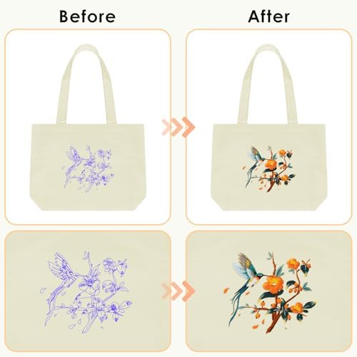 ERKOON Canvas Tote Bag Embroidery Kit for Beginners, Floral Arts Crafts Cross Stitch Kits for Adults Including Stamped Embroidery Bag with Hoops, Needle, Instruction and Color Threads (Hummingbird) - Image 4
