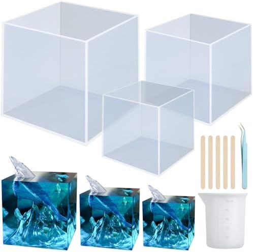 Large Square Resin Molds Silicone,3 Pcs Silicone Square Molds for Epoxy Resin(4.2",3.1",2.7"),for Flower Preservation,Epoxy Resin Crafts,Home Office Decoration by SIMEIQI